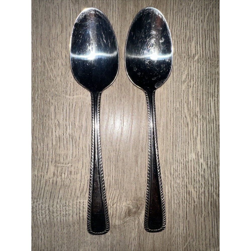 2 PCs 18/8 Japan Stainless Wallace ASHCROFT Oval Soup Spoons 7" NICE!!‎